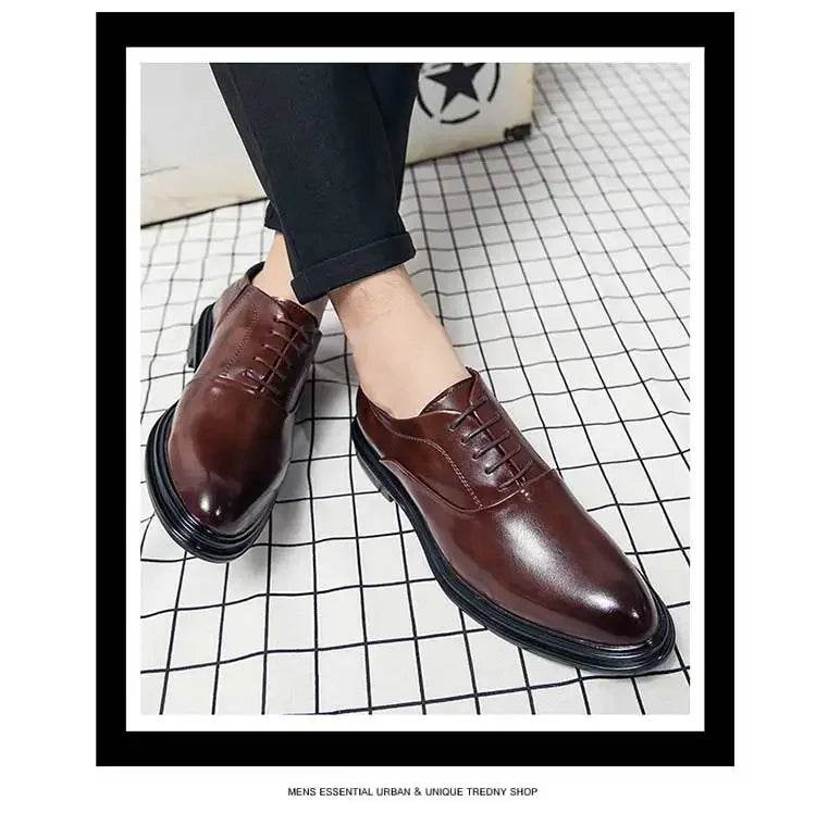 Business Formal Leather Shoes Men's Casual with Suit Low Top Solid Wedding Shoes Color Fashion Oxford Shoes Pointed Office - AIAZ