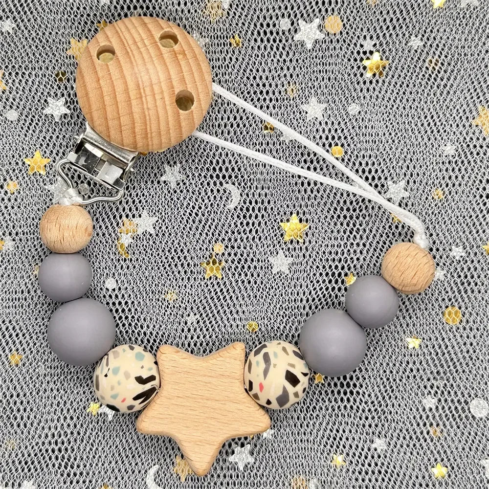Custom Personalized Name Baby Pacifier Clip Bear Pacifier Chain Holder for Baby Teething Soother Chew Toy Food Grade Dummy Clips