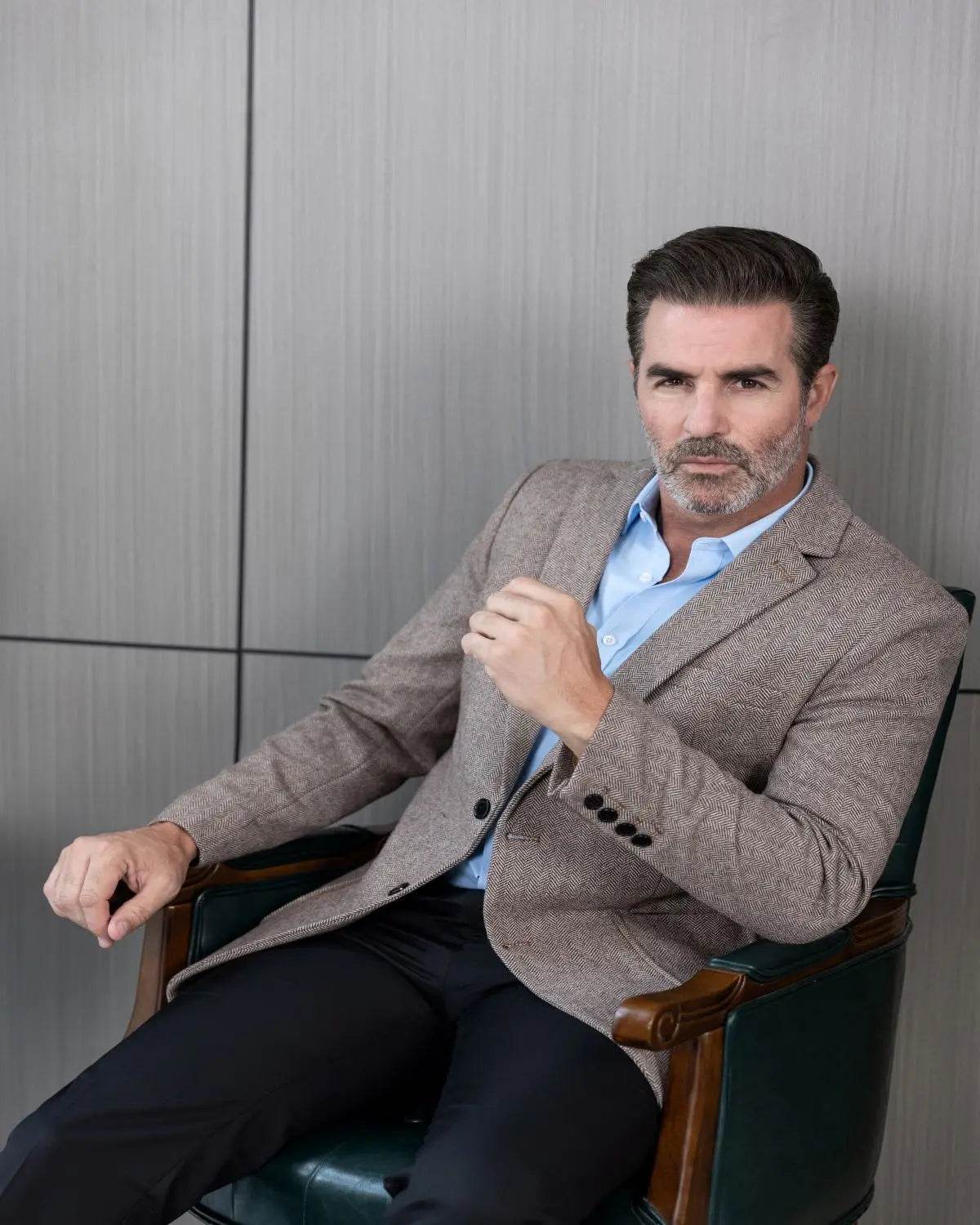 Men's Suit Brown Blazer Prom Tuxedos Herringbone Wool Tweed Single Breasted Formal Bussiness Jacket for Wedding（Only Coat） - AIAZ