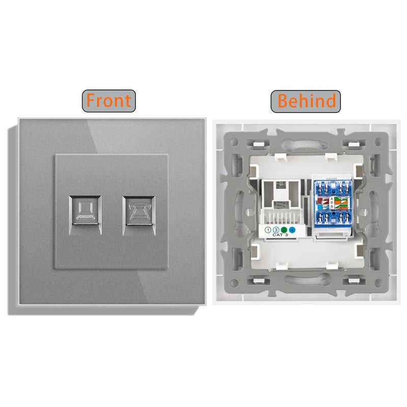 Cat6 rj45 wall socket network socket with TV wall data double socket telephone crystal glass panel rj45 network socket computer