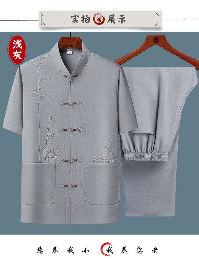 Men's sets (Shirt + trousers) 2025 summer new style men fashion shirt short sleeve shirt High quality shirts male Two Piece - AIAZ
