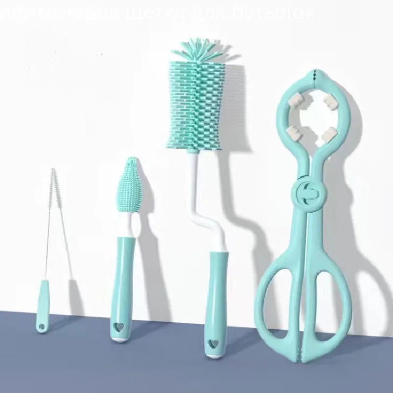 Silicone Bottle Cleaning Brush Baby Pacifier Straw Scrubber Small Brush 360 Degree Glass Cup Washing Kitchen Cleaning Tool Set