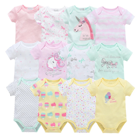 3 Pcs/set Baby Girls Rompers Unicorn Cute Print Girls Bodysuit Pink Summer Short Sleeve Jumpsuit 100% Cotton Soft Baby Clothes