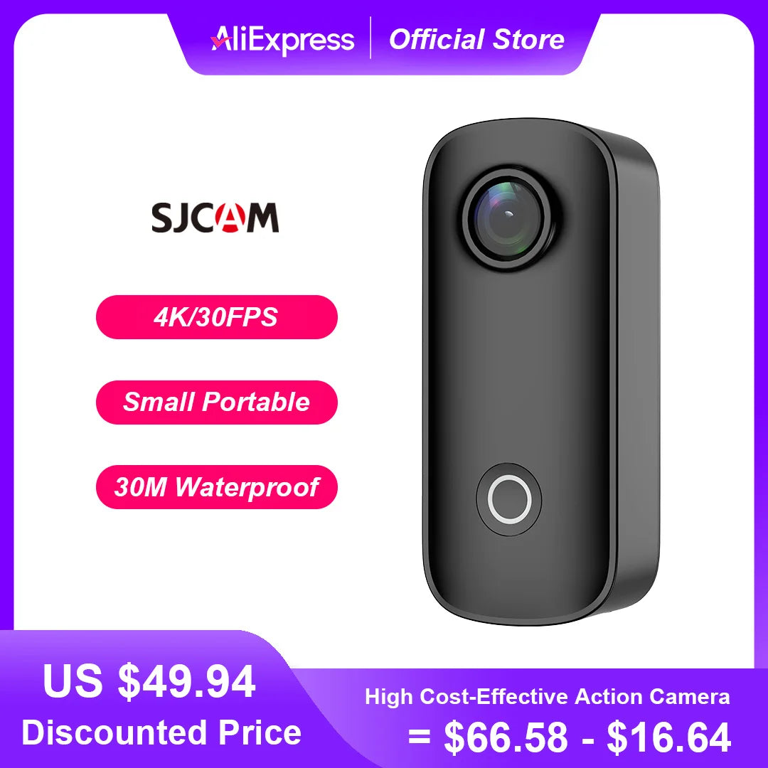 SJCAM C100 Plus Action Cam 4K Electronic Image Stabilization 2.4G WiFi 30M Waterproof With Case Sport Camera Black White