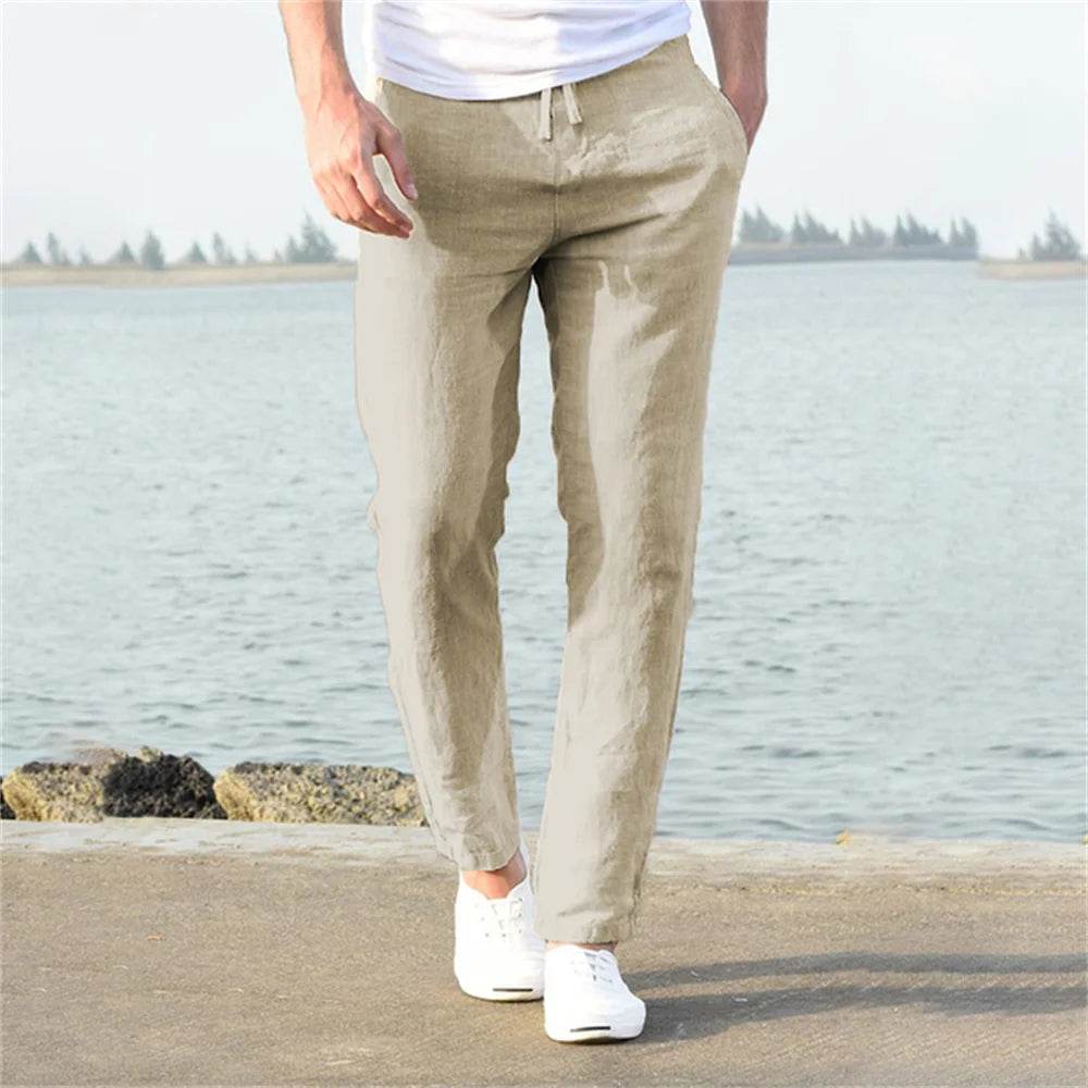 Men's Cotton Linen Pants Male Autumn New Breathable Solid Color Linen Trousers Fitness Streetwear S-3XL - AIAZ