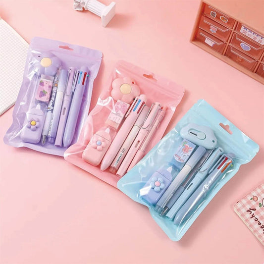 Simple Stationery Set Student Gift Cute Various Stationery Set School Supplies Eraser Ballpoint Study Stationery Supplies 7PCS - AIAZ