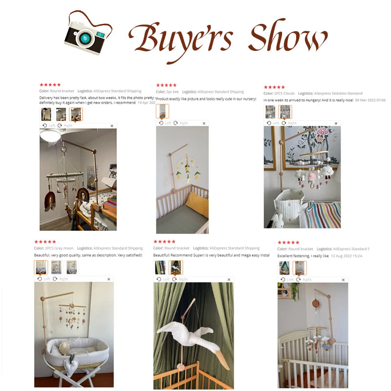3pc/set Baby Wooden Bed Bell Bracket Mobile Hanging Rattles Toy Hanger Baby Crib Mobile Bed Bell Wood Toy Holder Arm Bracket