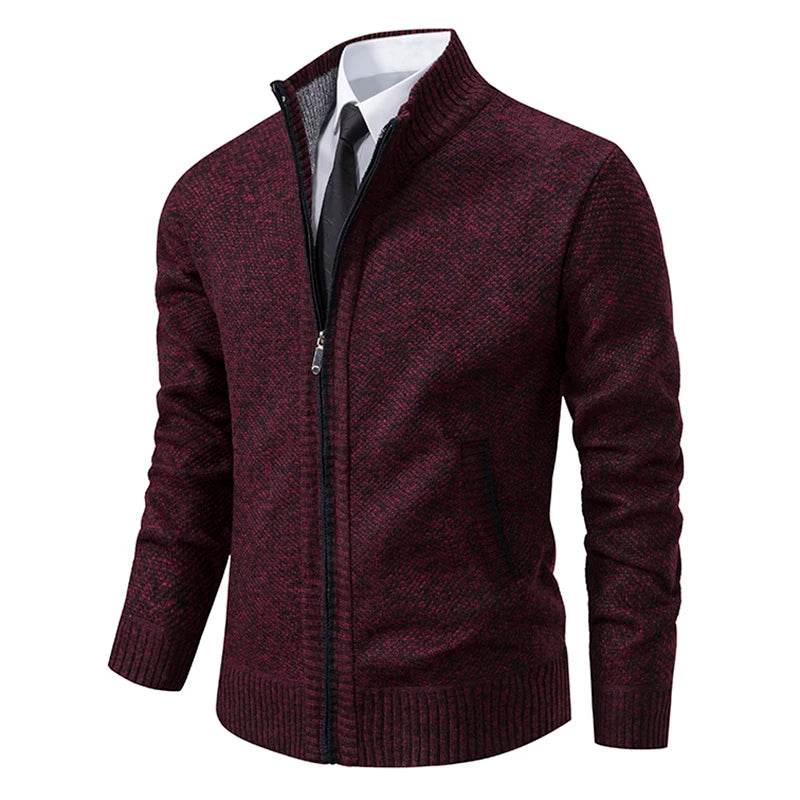 Autumn And Winter New Jersey Men's Casual Sports Coat Solid Color Stand Collar Wweater Grab Fleece Warm Zipper Cardigan - AIAZ