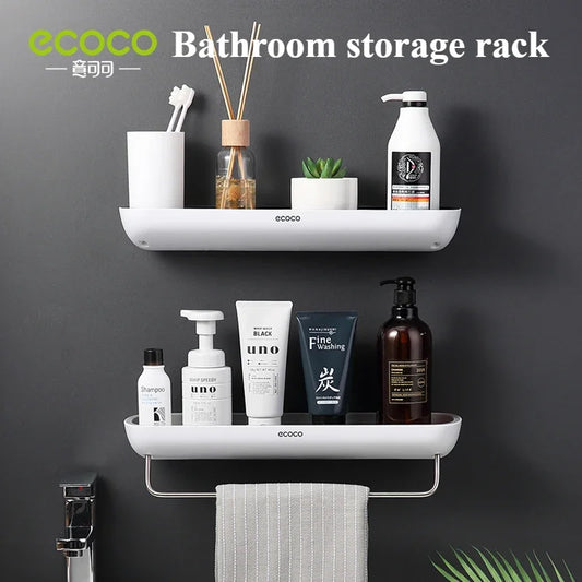 ECOCO Bathroom Shelves Organizer Storage Rack Wall Mount Towel Shelf Shampoo Rack with Towel Bar Rack Kitchen Accessories