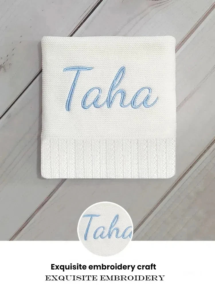 Personalized  letter Embroidered Newborn Custom name Nursery Baby Cotoon Knit Blanket Chunky Stroller Gifts for Boy Girl  Birthd