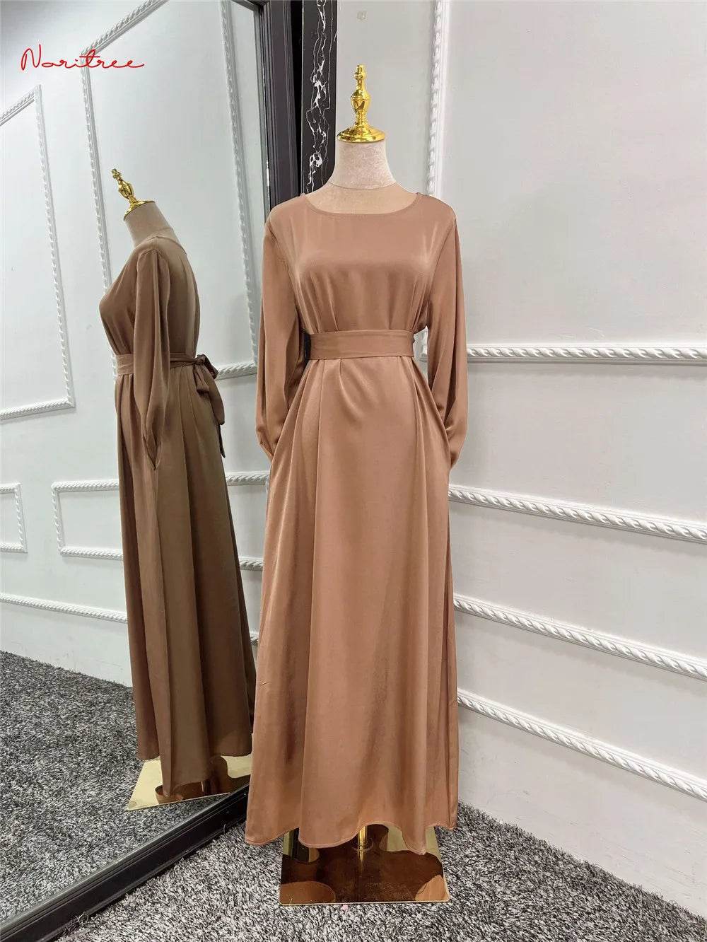 Fashion Sliky Djellaba Muslim Dress Dubai Full Length Flare Sleeved Soft Abaya Dubai Turkey Muslim Islam Robe WY921 - AIAZ