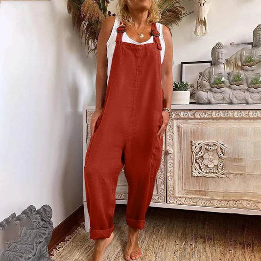 2023 Summer Jumpsuit Women Loose Casual Sleeveless Bib Overalls Rompers Long Jumpsuits Solid Color Playsuits Комбинезон Женский - AIAZ