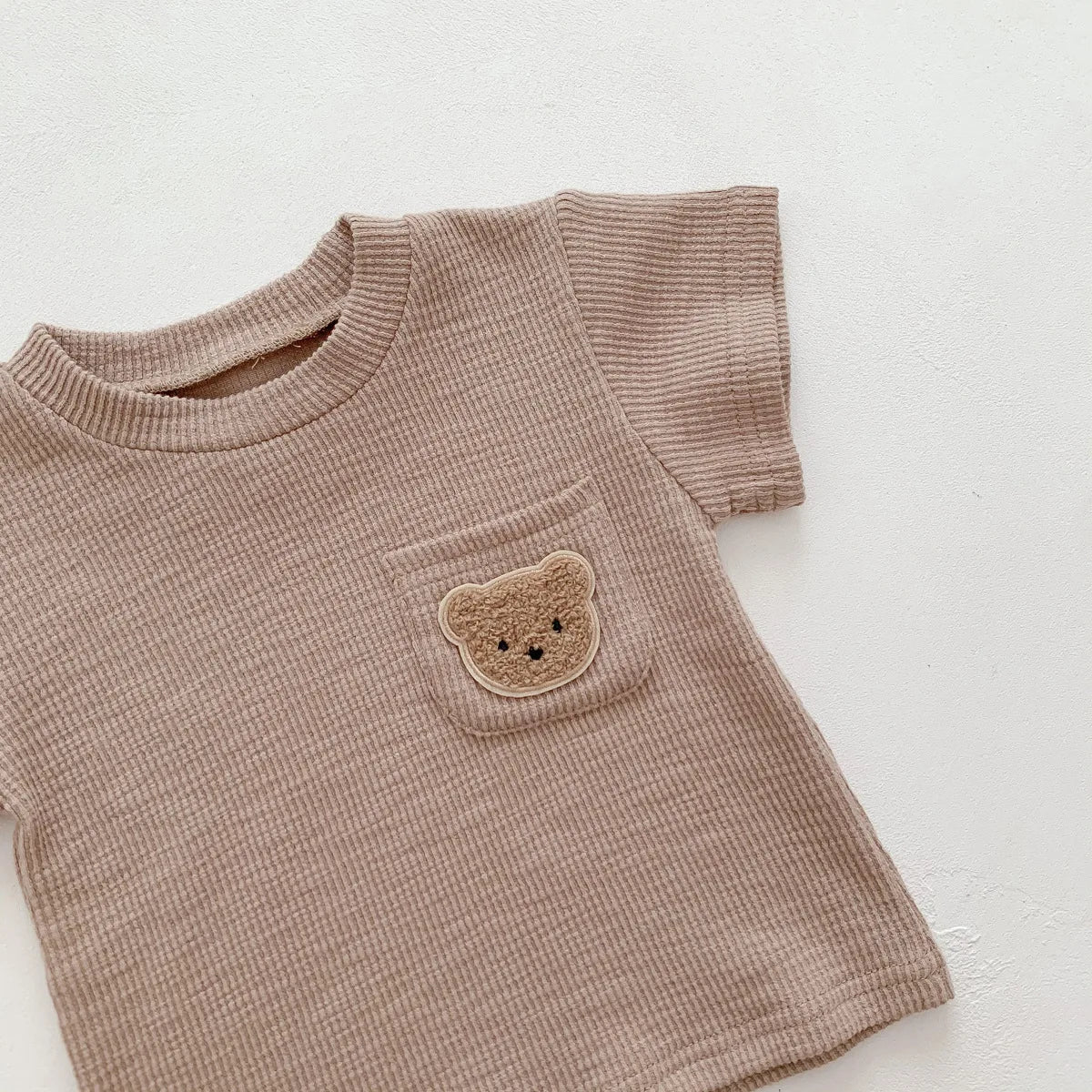 Solid Color Tracksuits Children Fashion Casual Short Sleeve Tops Shorts Summer Boys Girls Clothing Cute Little Bear Simple 2pcs