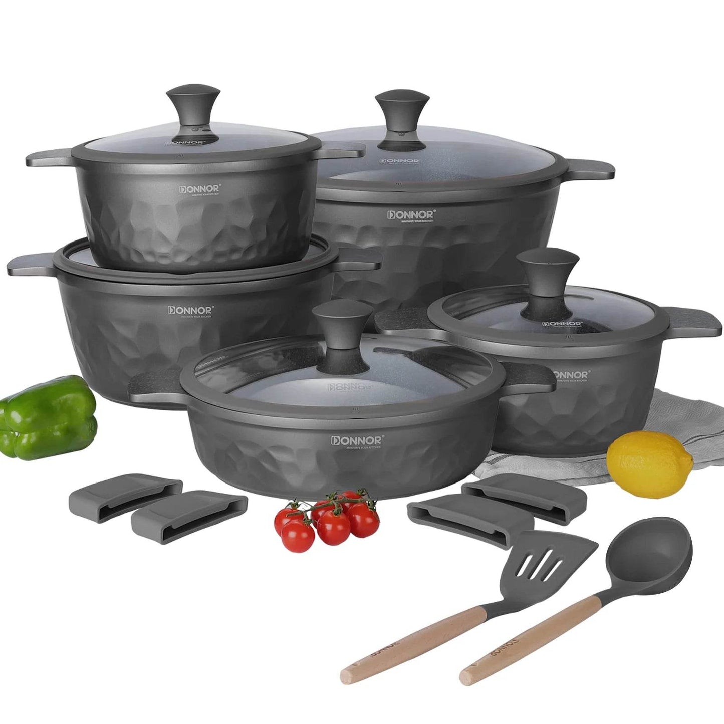 DONNOR Kitchen Cooking Set 12 Pcs Pots and Pans Set Non-toxic Healthy Pots and Pans Set Non Stick Saucepans Steamer Set - AIAZ