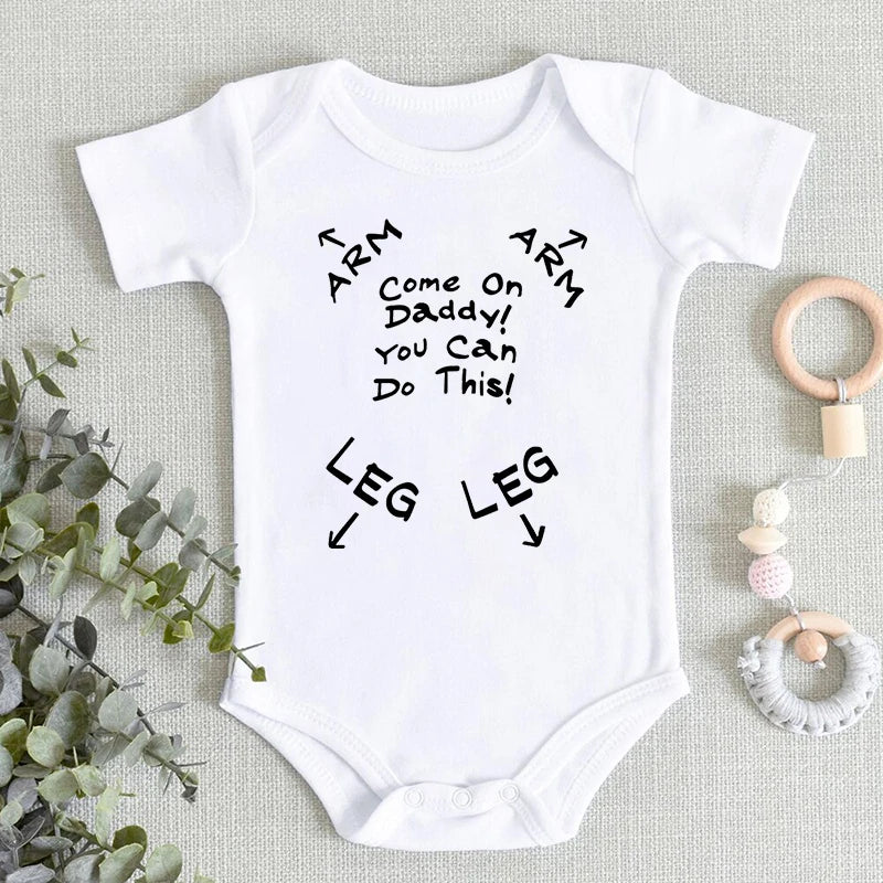 "Come One Daddy You Can Do This" Letter Pattern Newborn Bodysuits Autumn New Short Sleeve Baby Boy Girl Romper Infant Jumpsuits