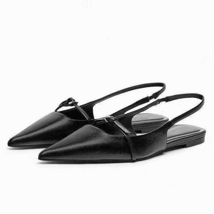 Summer New Women's Flat Bottom Slingback Sandals Woman Leopard Pointed End Mules 2025 Fashion Leather Pu Low-heel Beach Shoes - AIAZ