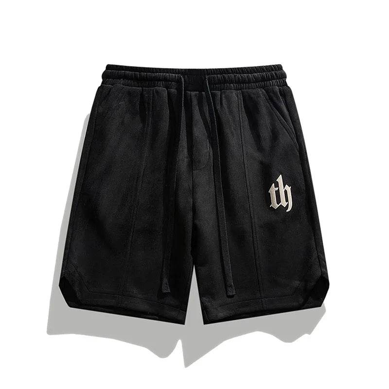 2025 Summer Suede Shorts Men's Trendy Brand Versatile High Street Printed Loose and Simple Five Quarter Pants - AIAZ