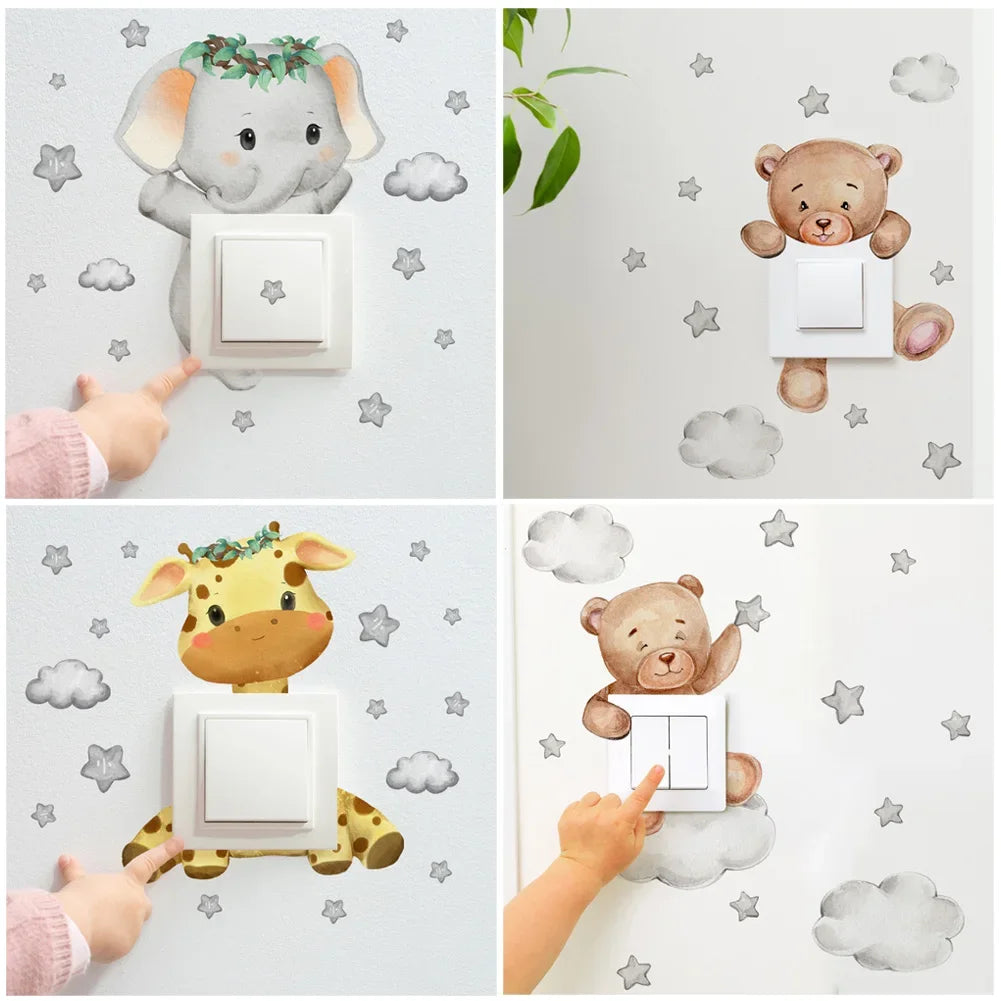 Cartoon giraffe Panda elephant switch stickers Kids Baby Bedroom decor Home decor Wallpaper Kids wall decal Room decor stickers