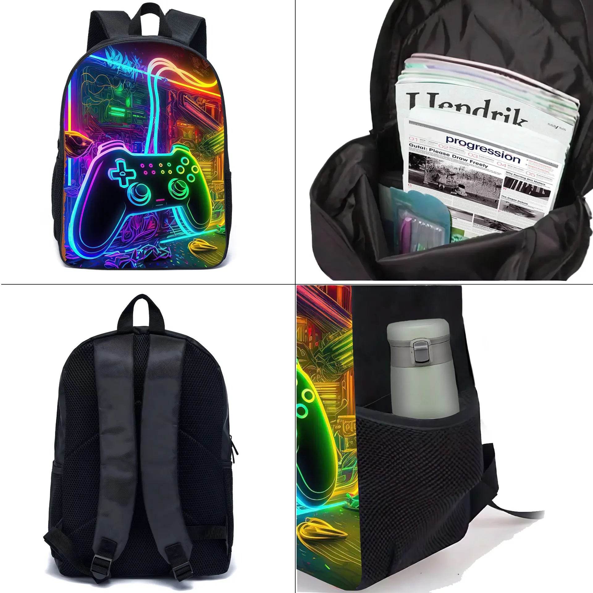 School Bags for Children Boys Game Pad Pattern Backpacks Kids Satchels Primary School Grade 1-3 Students 3 Pieces Set Backpacks - AIAZ