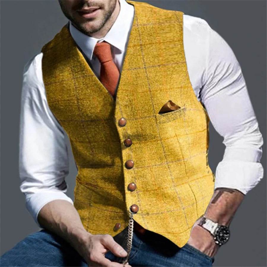 Men's Vests Tweed Suit Business Clothing for Men Striped Waistcoat Punk Vest Groomman Wedding Jacket Bleazer - AIAZ