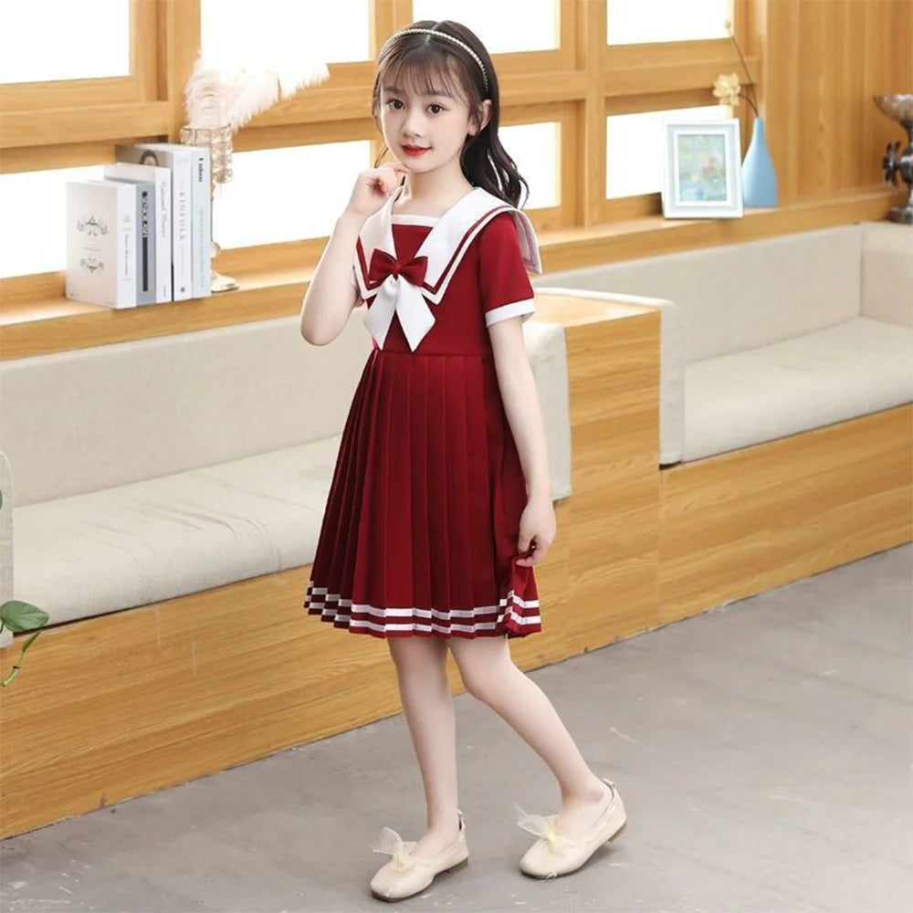 New Solid Color Sailor Dress Girls' Cute Princess Dress Summer Fashion Casual Birthdays Party Dress Girls Lolita JK Dresses