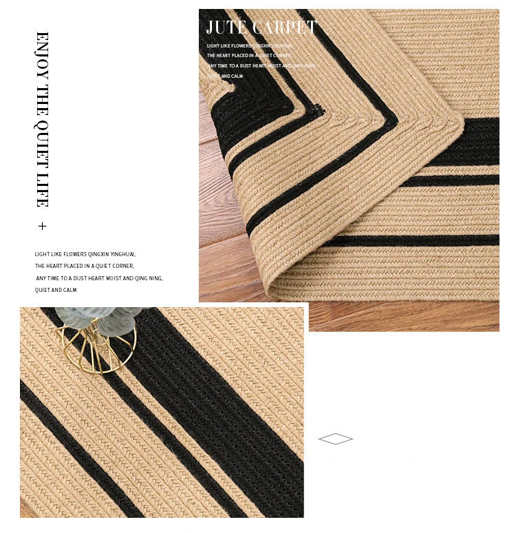 Living Room Carpet Home Decoration Natural Jute Hand Woven Bedroom Rug Fashion Minimalism Wear-resistant Durable Breathable Mat