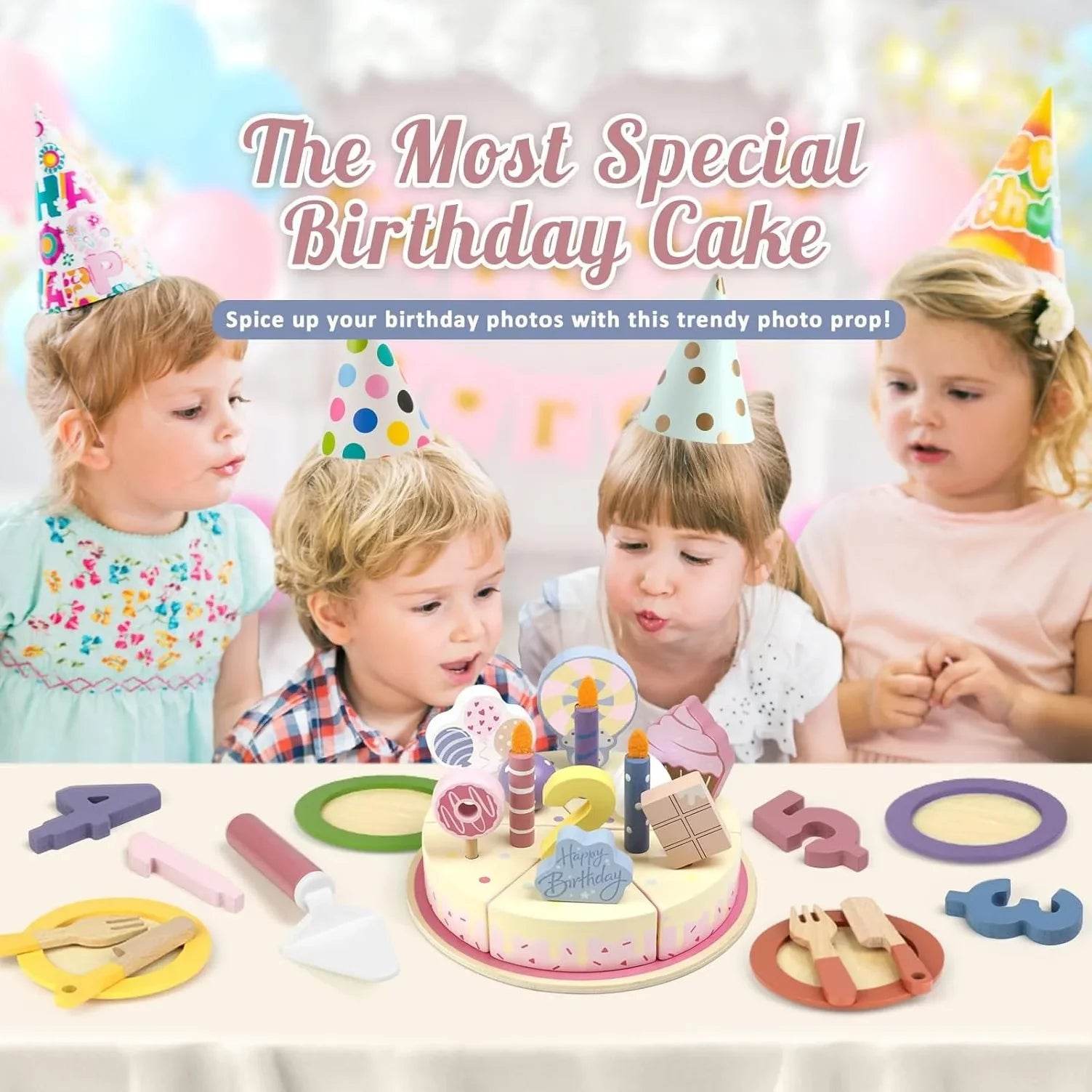 Wooden Kids Kitchen Toys Simulation Birthday Cake Toy Pretend Play Cutting Food Game Children Role Play Toy Gifts for Boy Girl - AIAZ