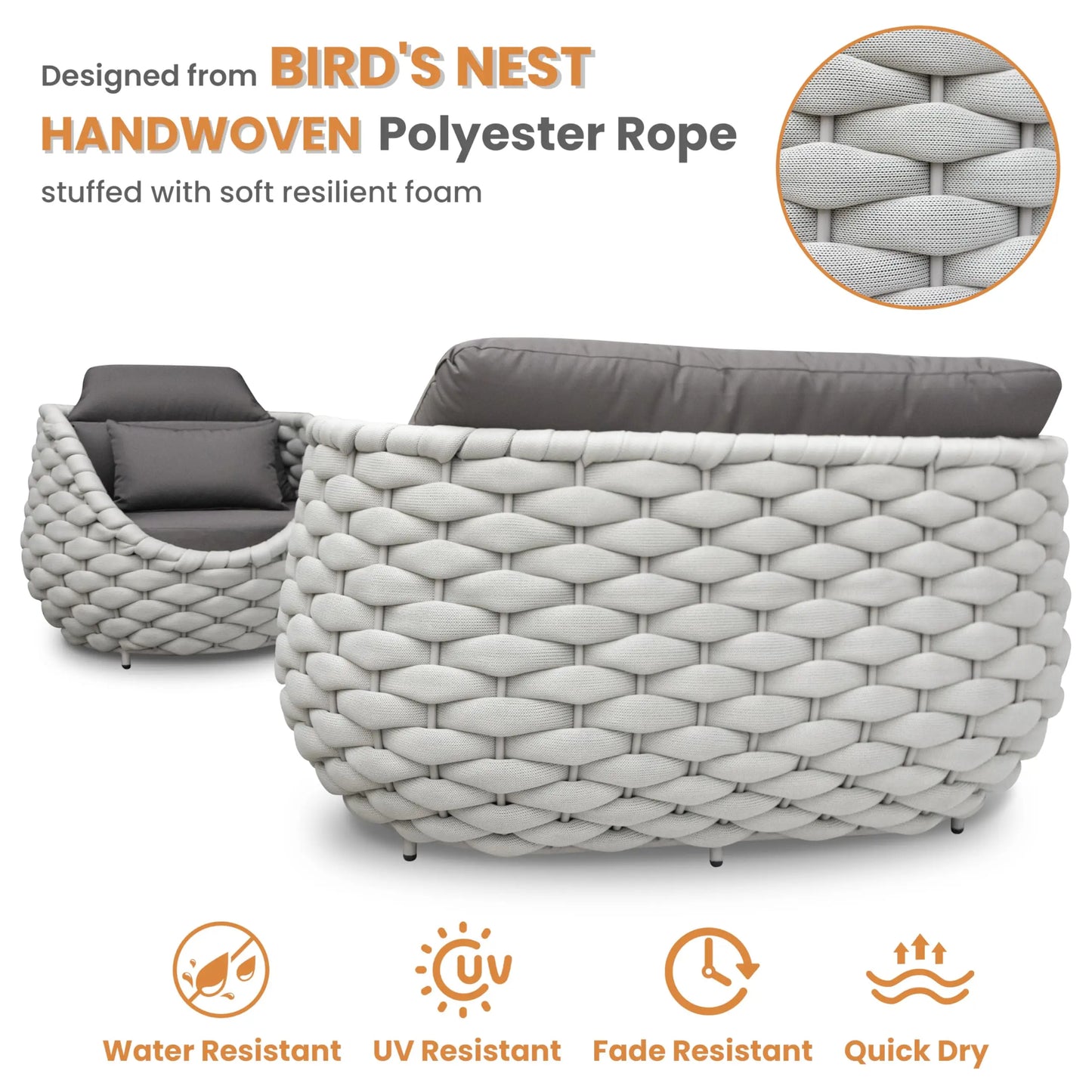 Outdoor Rattan Sofa Set, 2-Seat Patio Furniture for Balcony, Terrace, Villa or Courtyard, All-Weather Wicker Lounge Chair Combo