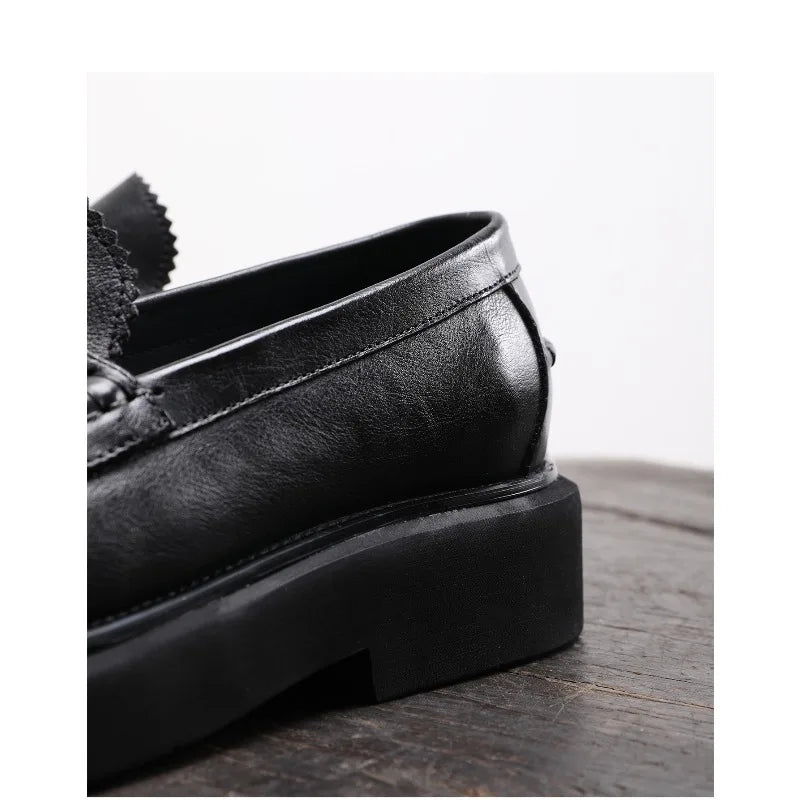 Mens Genuine Leather Loafers Slip On British Style Thick Sole Oxford Shoes Summer Casual Business Shoes