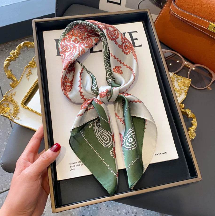 Women Fashion Versatile New Silk Scarves 70x70cm Square Scarf Korean Version Neck Protection Spring and Autumn Vintage Scarf - AIAZ