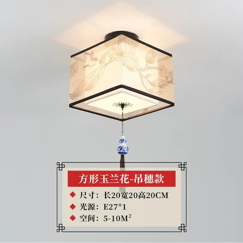 New Chinese Chandelier Lustre Ceiling Lamp Simple Corridor Chinese Painting Ceiling Lights Creative Suspendu Lotus Led Lighting