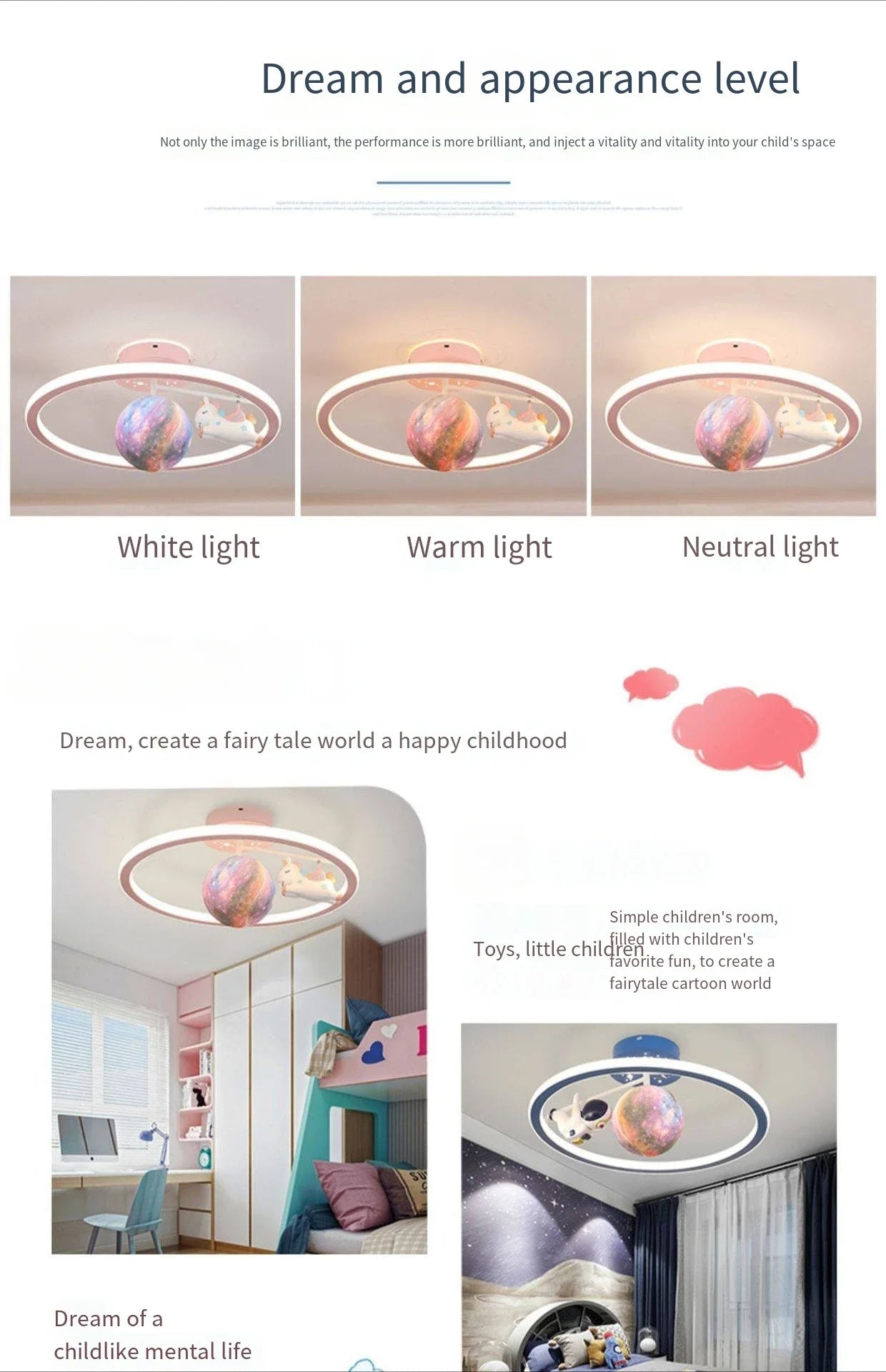 Cartoon Unicorn Bedroom Light Creative Astronaut Pendant Light  Simple Children's Room Light Eye Protection Stepless Dimming