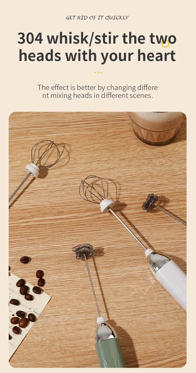 Wireless Type-C Rechargeable 3-speed Mini Handheld Milk Frother Coffee Frother Portable Kitchen Cooking Tools Whisk Foam Blender