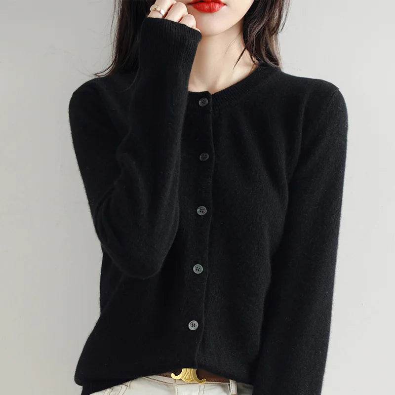 Knitted Cardigan Women's Sweater Autumn And Winter 2022 New Solid Color Coat Round Neck Short Long Sleeve Loose Korean Fashion - AIAZ