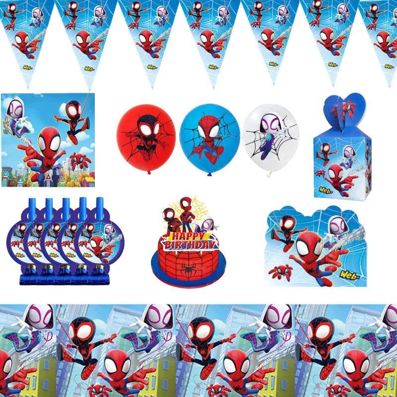 Spidey And His Amazing Friends Birthday Decoration Party Supplies Paper Cups Plates Napkins Tableware Tablecloth Kids Balloons - AIAZ