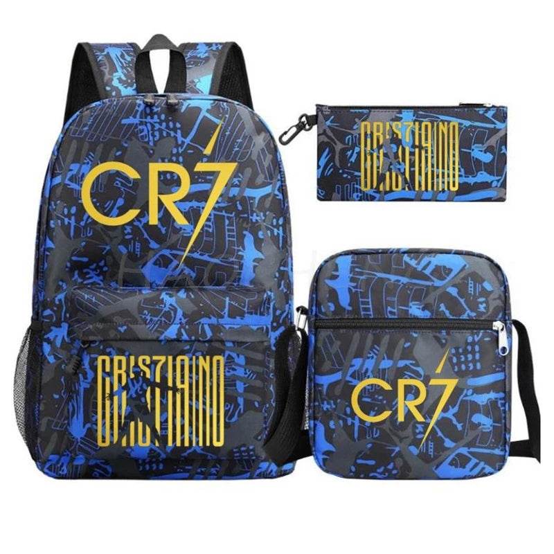 3Pcs Sets Boys Girl Football CR7 School Backpack School Bags Travel Bags Laptop Zipper Rucksack New Mochila For Students Bags - AIAZ