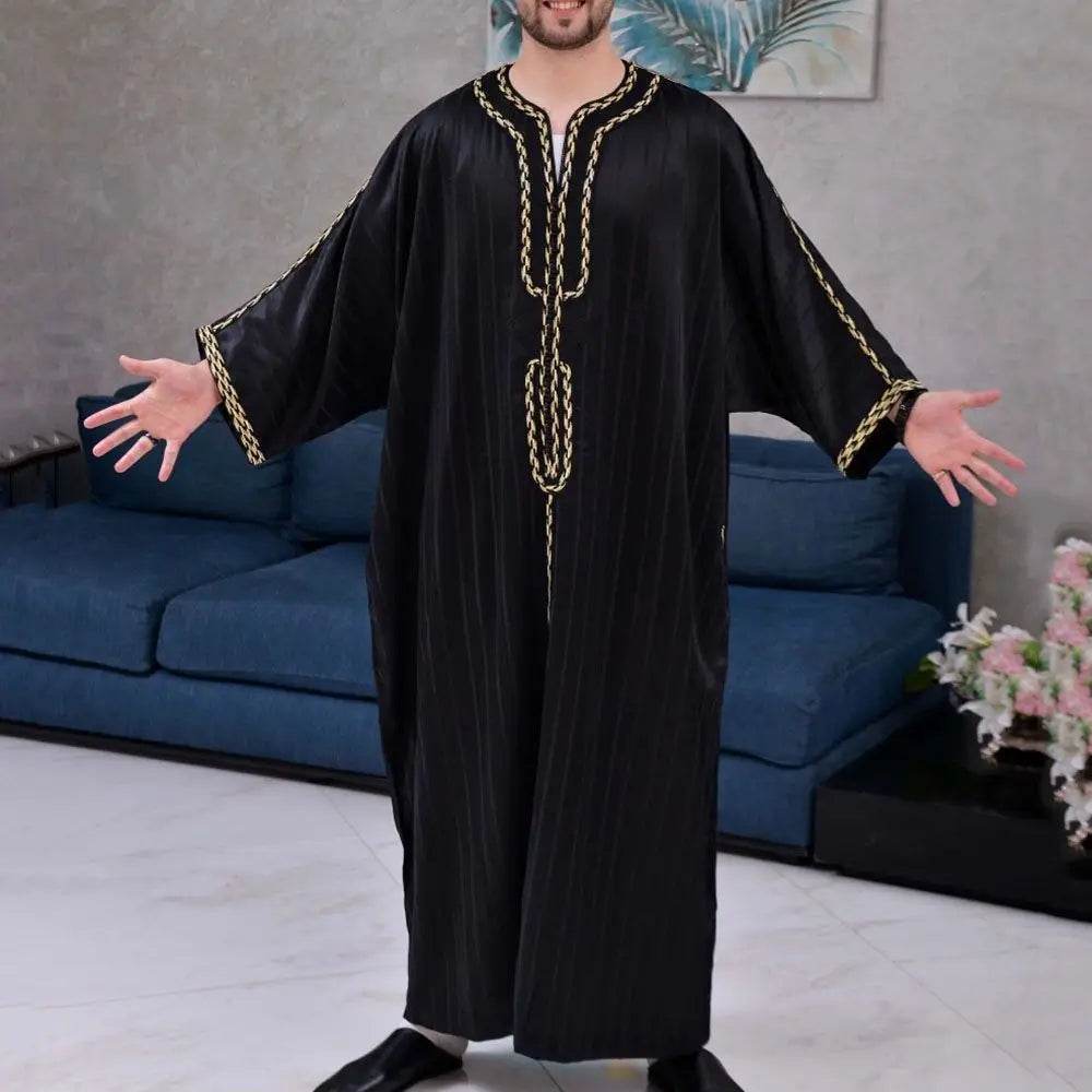 Men Muslim Summer Fashion Loose Robe Islam Kaftan Men Clothing Dubai Luxury Muslim Abaya Muslim V-neck Short Sleeve Printing - AIAZ
