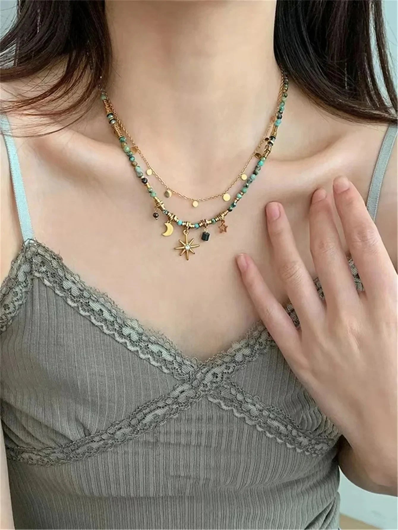 2Pcs/Set Hot Sale Temperament Imitation Pearl Long Chain Necklace for Women Fashion Statement Goth Sweather Link Neck Jewelry