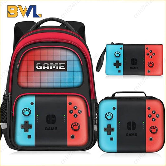 Back To School Game Console Pattern DIY School Bag for Primary and Secondary Students Lunch Bag Pen Bag Shoulder Bag Three Sets - AIAZ