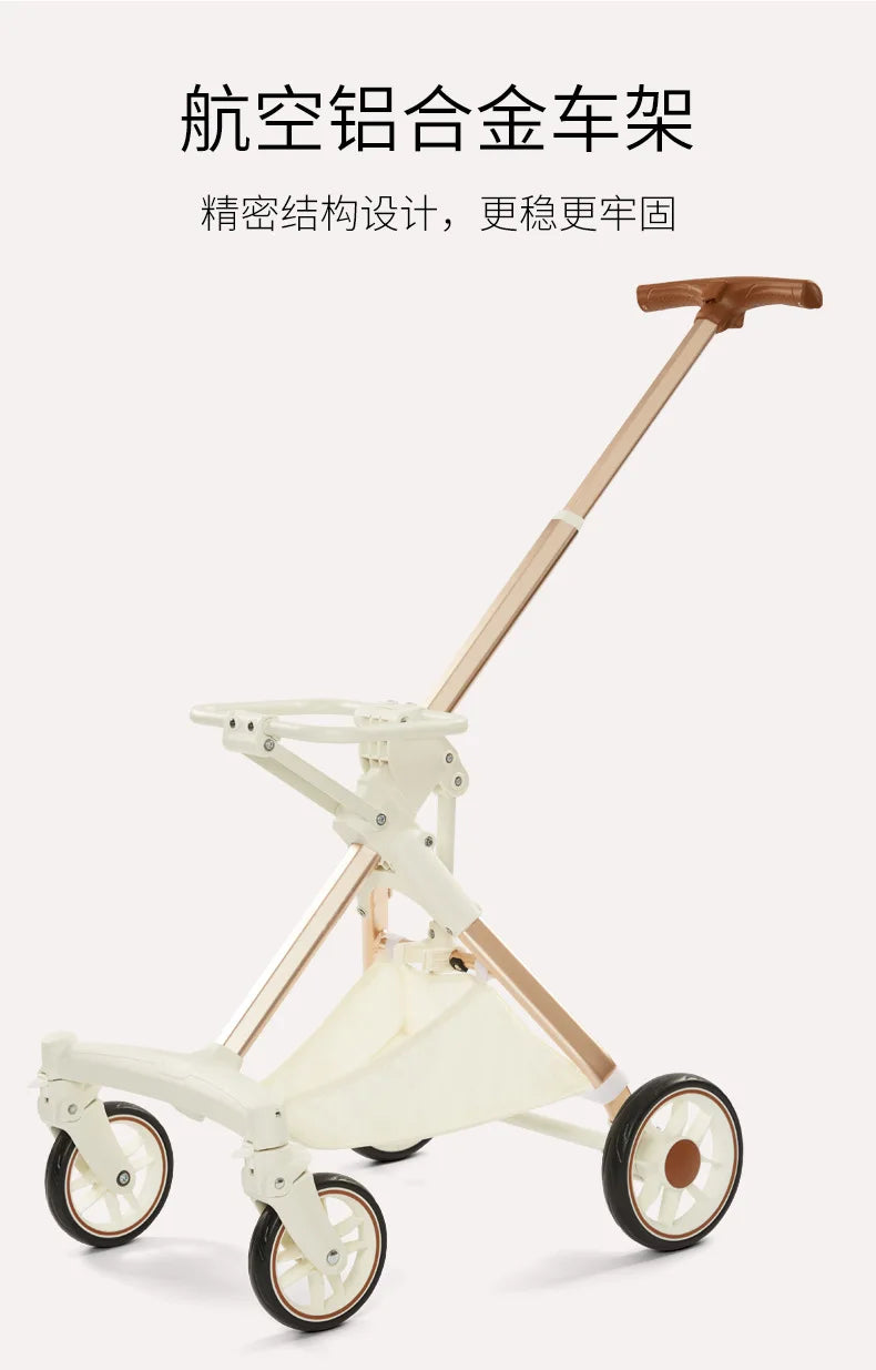 Foldable Strollers For Dogs Cats Milk White PU High Landscape Pet Stroller Outdoor Travel Pet Trolley Bearing Weight 15 KG