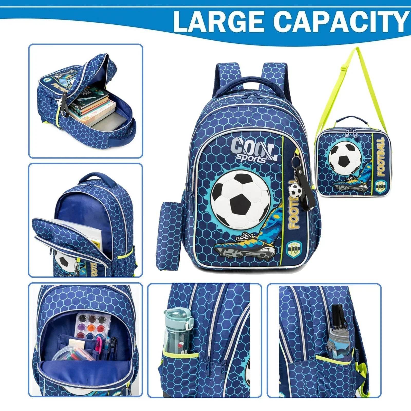 3PCS School Backpack for Boys Durable Elementary Student Backpack Large Capacity Bookbag Lightweight Mochila Back To School Bag - AIAZ