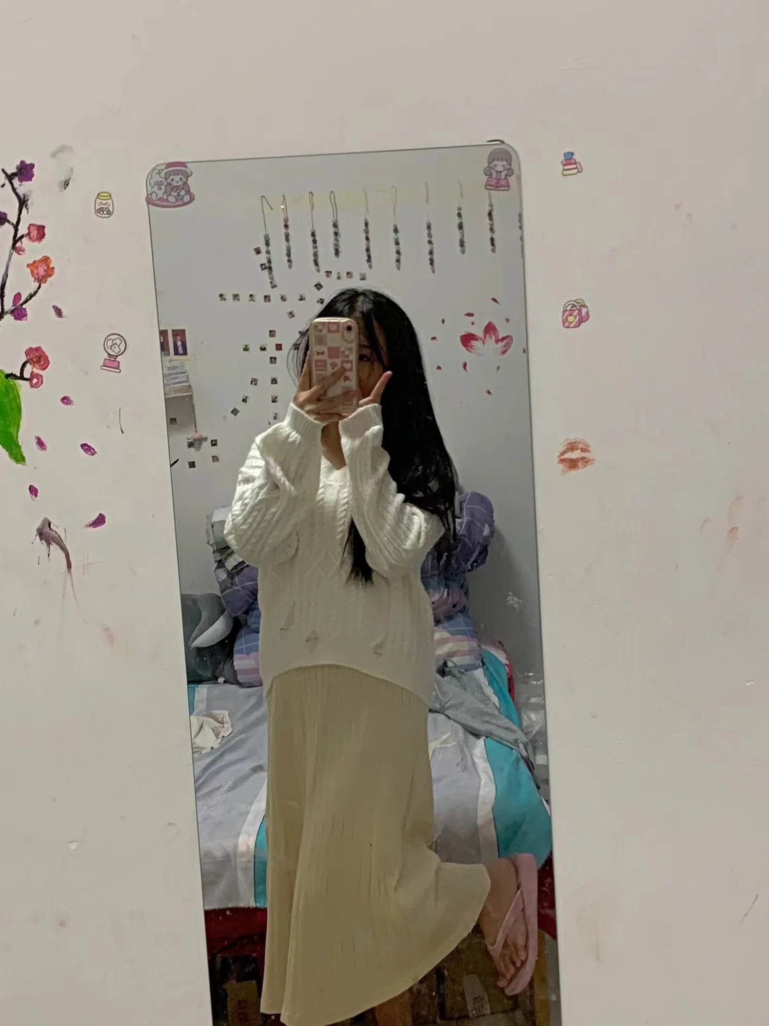 Women's Knitted Sweater Skirt Two Piece Set Women Slim Elegant Tops Female Sweater Dress Suits Lady Knitting Outfit - AIAZ