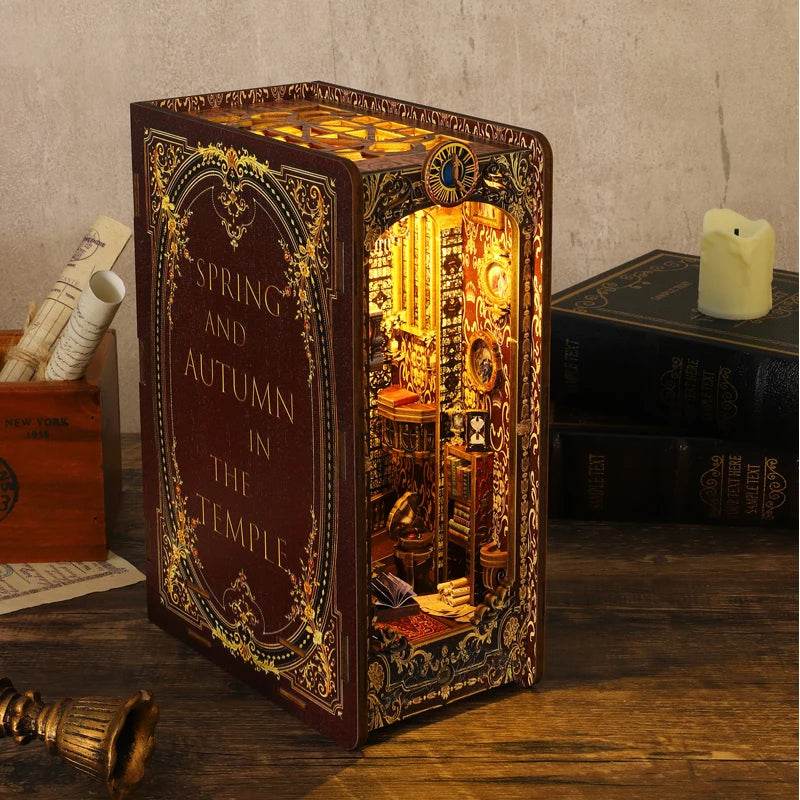 DIY Book Nook Kit Miniature Doll House With LED Light 3D Puzzle Model Building Wooden Bookshelf Bookend Toy Adults Birthday Gift - AIAZ