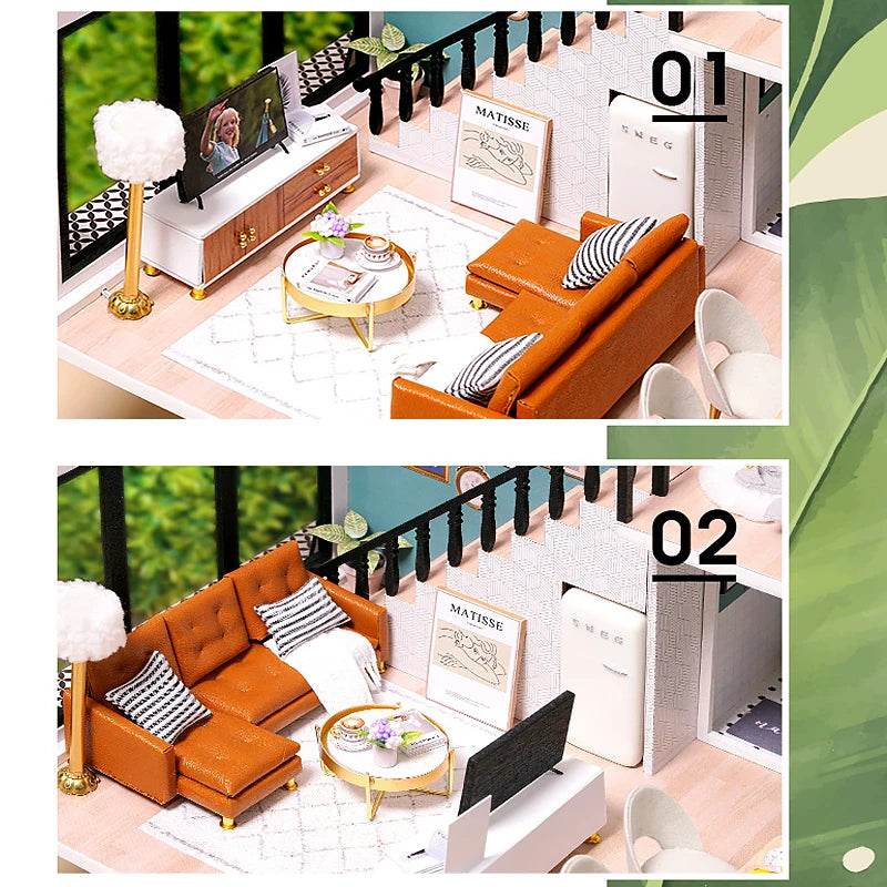 Doll House Kit 3D Wooden Mini DollHouse Assembly Building with Furniture Kit Toys Children's Birthday Gift 3D Puzzle Handmade - AIAZ