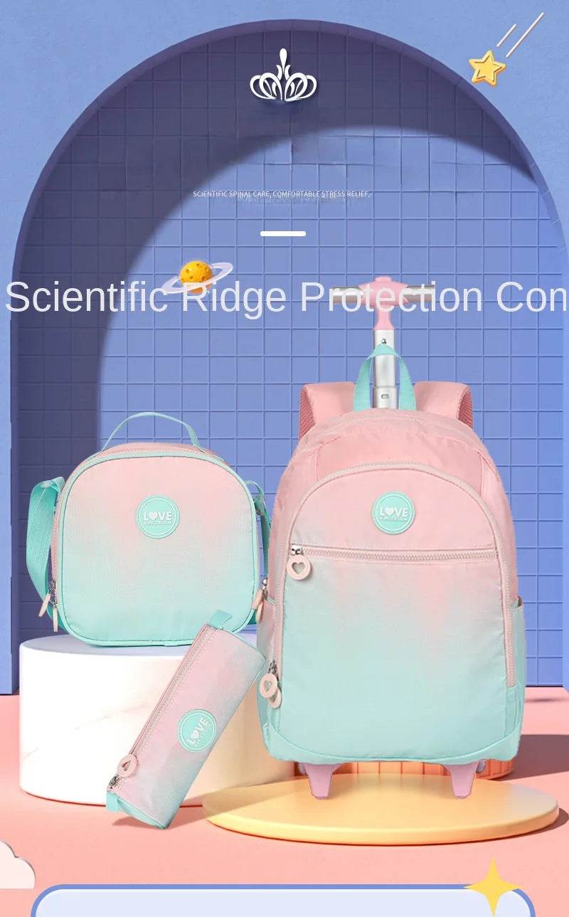 School Backpack Set Rolling Backpack for Girls Students Wheeled Backpack Trolley School Bag With Wheels Travel Luggage Book Bag - AIAZ