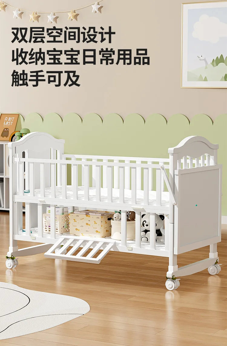 Crib solid wood European style movable baby bb newborn multi-functional cradle children's splicing large bed