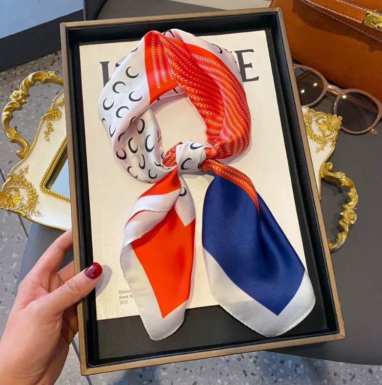 Women Fashion Versatile New Silk Scarves 70x70cm Square Scarf Korean Version Neck Protection Spring and Autumn Vintage Scarf - AIAZ