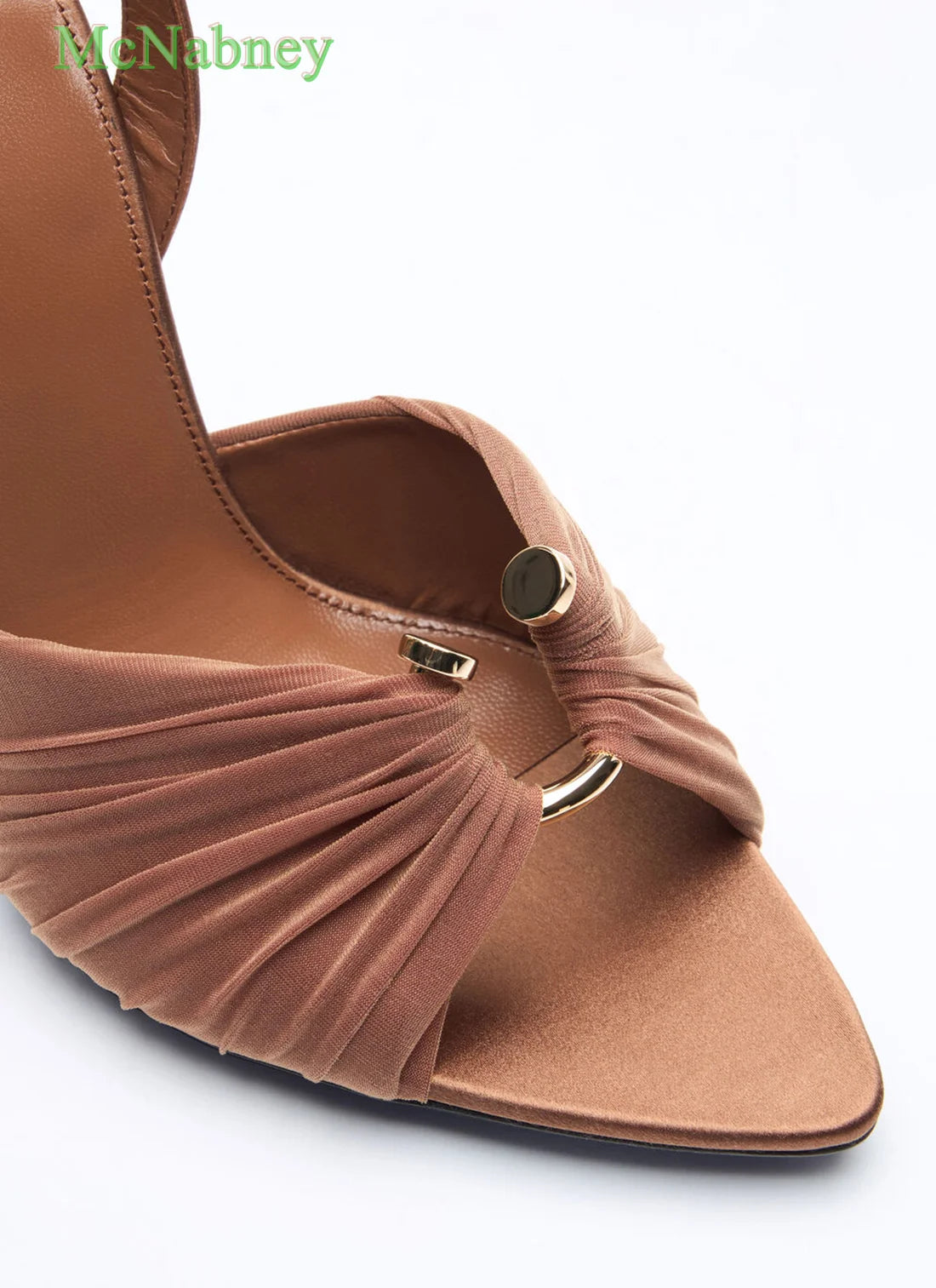 Brown Satin Pointed Toe Women Sandals Ankle Strap Buckle Thin High Heels Summer Stilettos Slingback Mules Women New Arrival 2025
