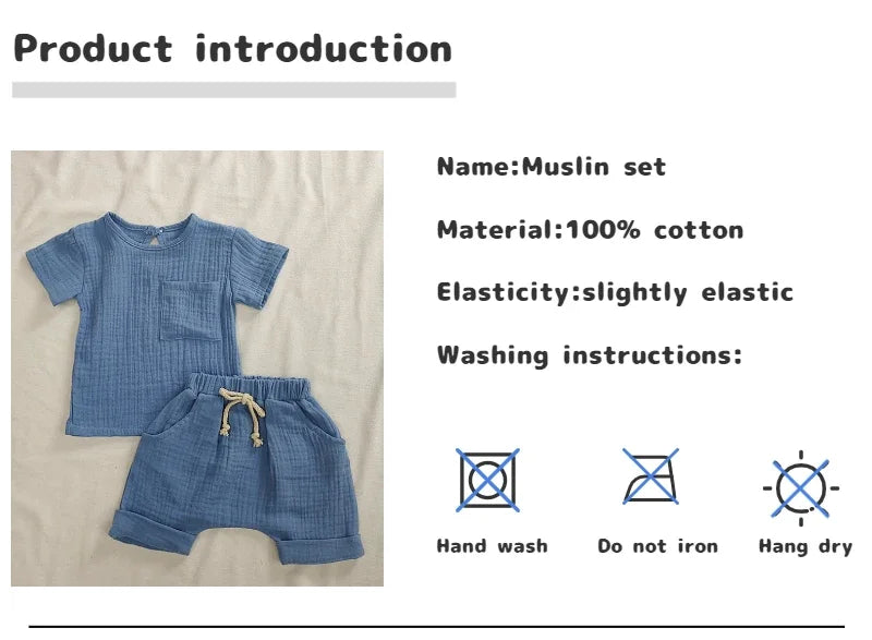 2 Pieces Babies Outfit Set Cotton Newborn Baby Girl Clothes Boys Toddler Romper T-shirts and Shorts Infant Design Soft Clothes