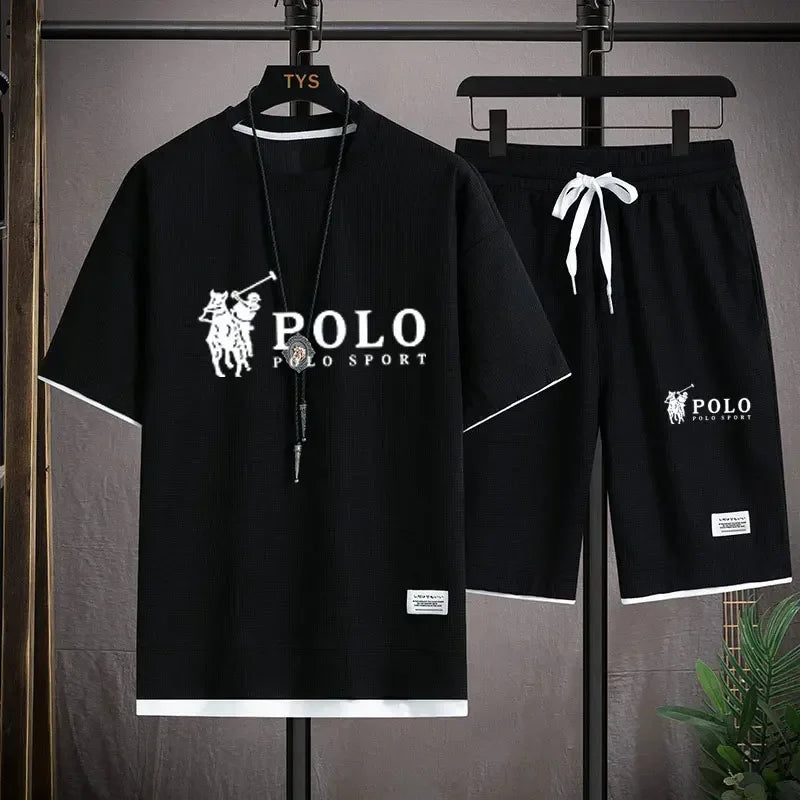 "2025 Men's Short-sleeved T-shirt + Sports Shorts Two-piece Summer Fashion Breathable Fitness Casual Jogging Set.